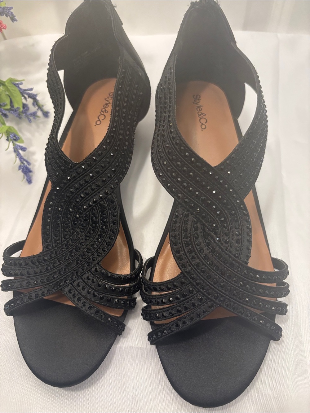 Style & Co. Black Rhinestone Embellished Dress Sand Size 7.5 – New Without Tags - Picture 3 of 7